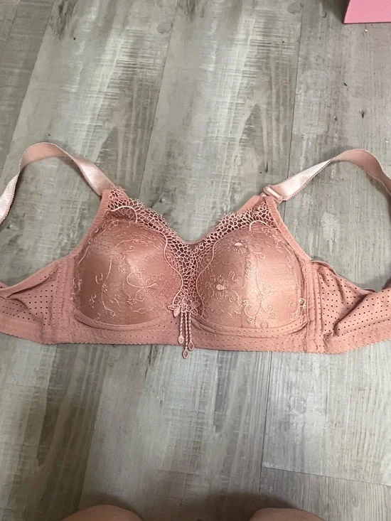 Embroidered Lace-Trim Support Bra in Blush Pink - Picture 1 of 3